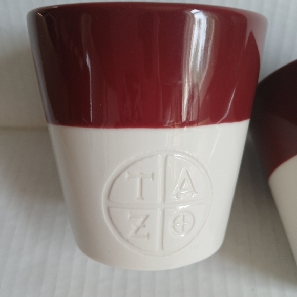 Starbucks Set Of 2 Cups Tazo Tea Coffee Mug Burgundy & White 8 oz. - Picture 11 of 12